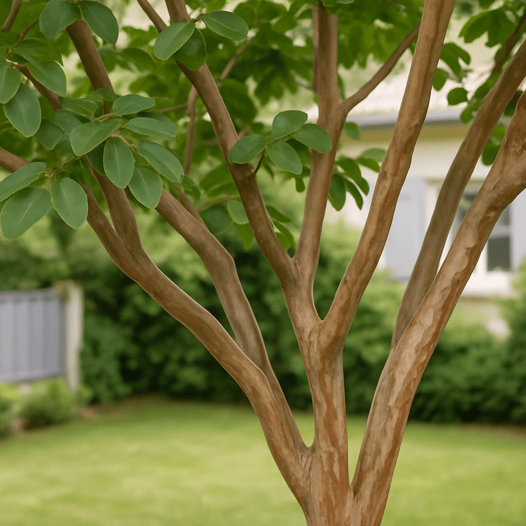 Détail des branches, du feuillage et de l’écorce d’un lagerstroemia