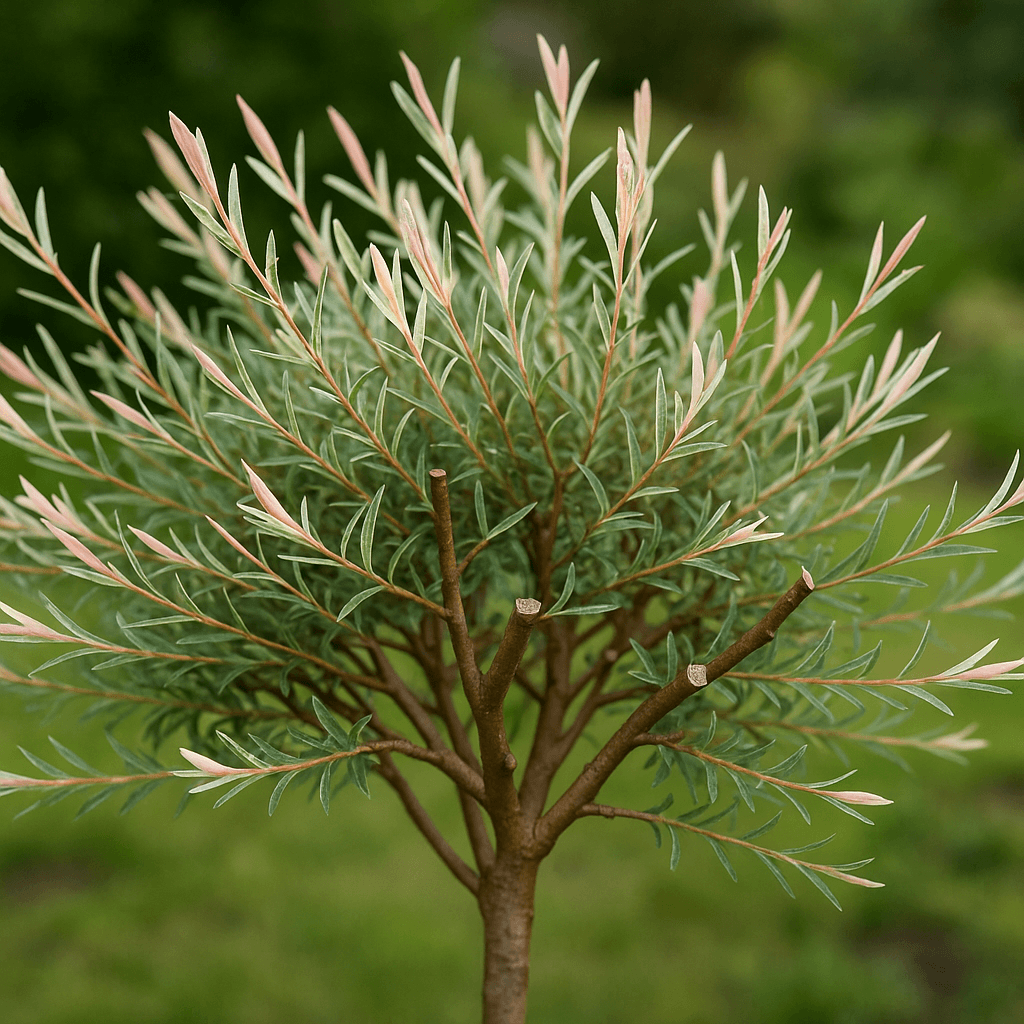 Rameaux taillés et feuillage étroit d’un saule crevette