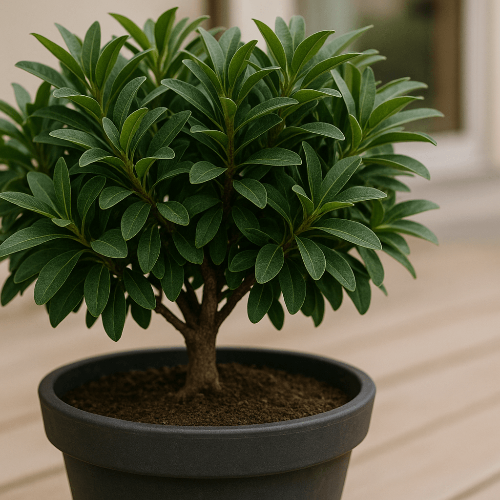 Feuillage dense d’une plante extérieure robuste dans son pot