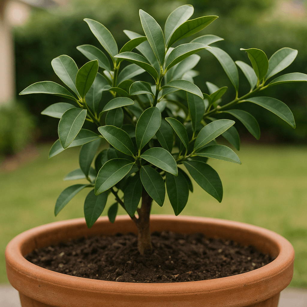 Feuillage d’un kumquat au-dessus de la surface du substrat