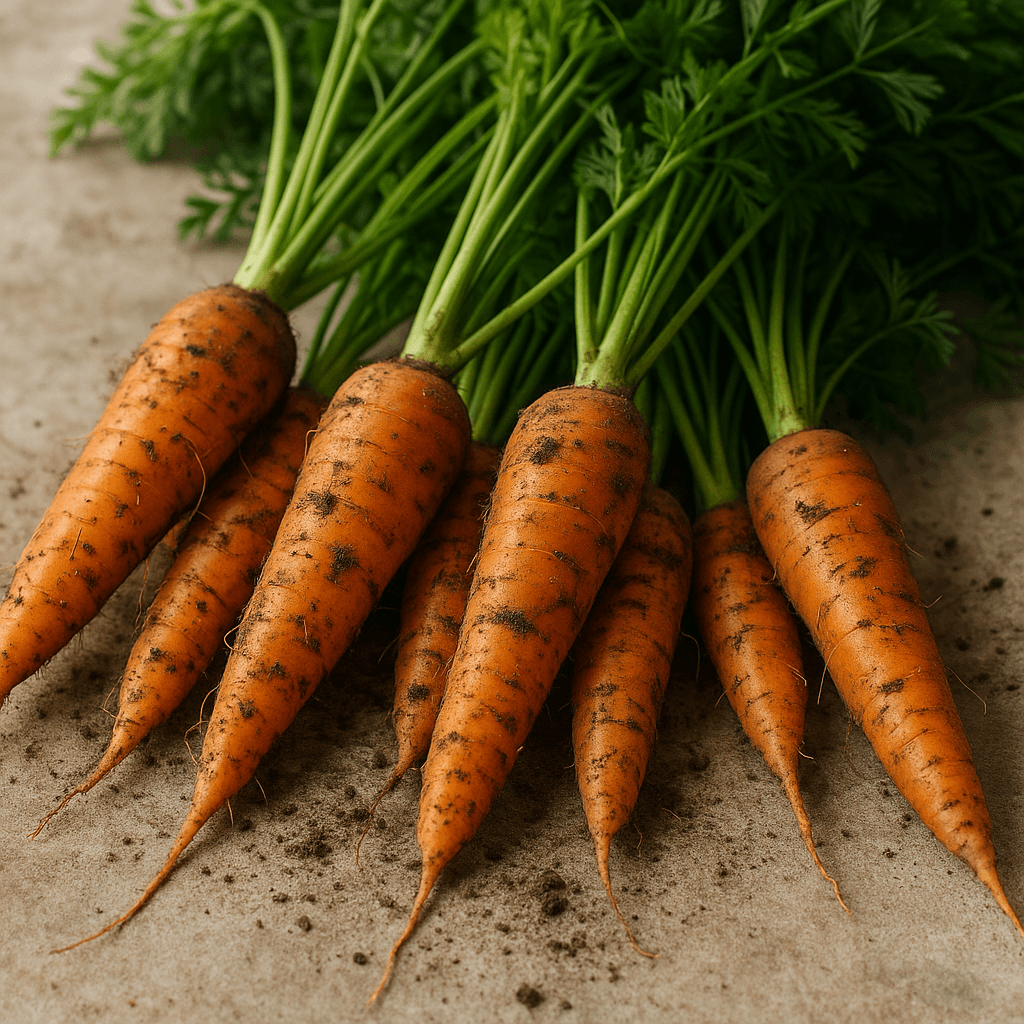 Gros plan de carottes fraîchement récoltées, encore légèrement couvertes de terre